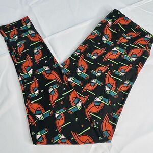 LulaRoe Leggings Tall & Curvy Cartoon Parrot Toucan Bird Animal Black Red 0708